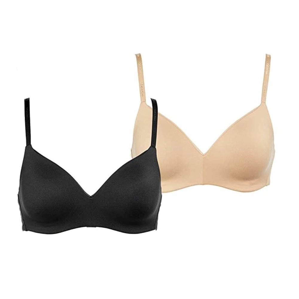 NWT Calvin Klein Women's 2 Pack Wirefree Bra Bare/Black Size M $70 1B175